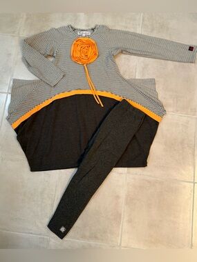 KidCuteTure Sz 10 Charcoal White Orange Dress & Capris